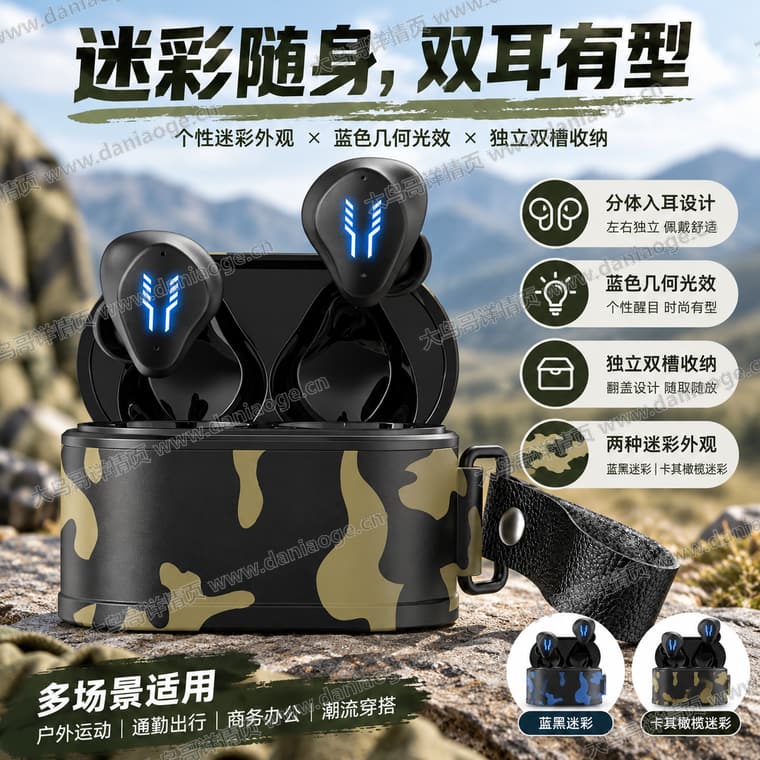 迷彩蓝牙耳机电商详情页交付图第1张