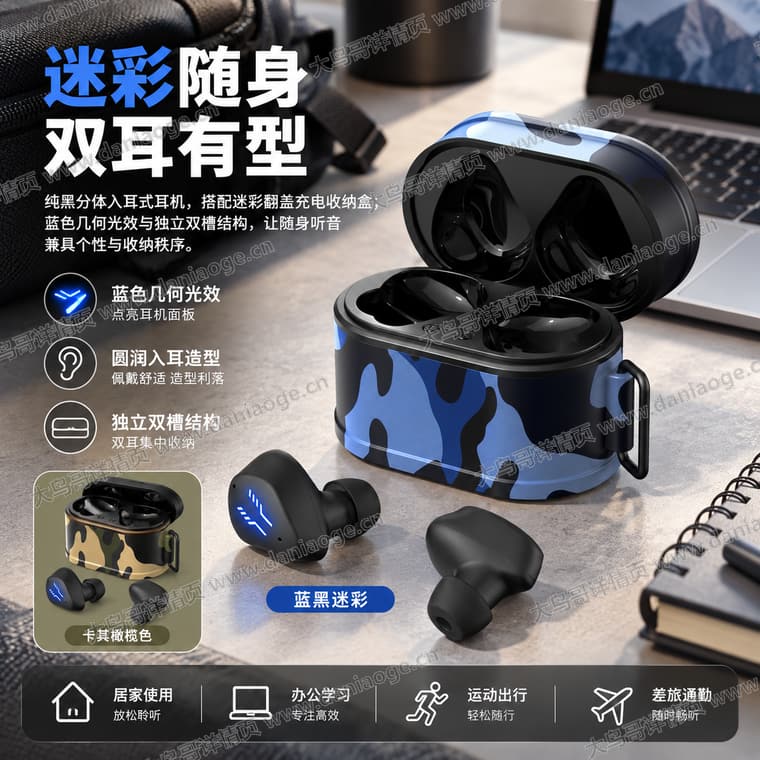 迷彩蓝牙耳机电商详情页交付图第4张
