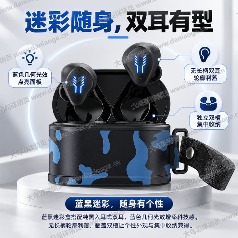 迷彩蓝牙耳机电商详情页交付图第6张
