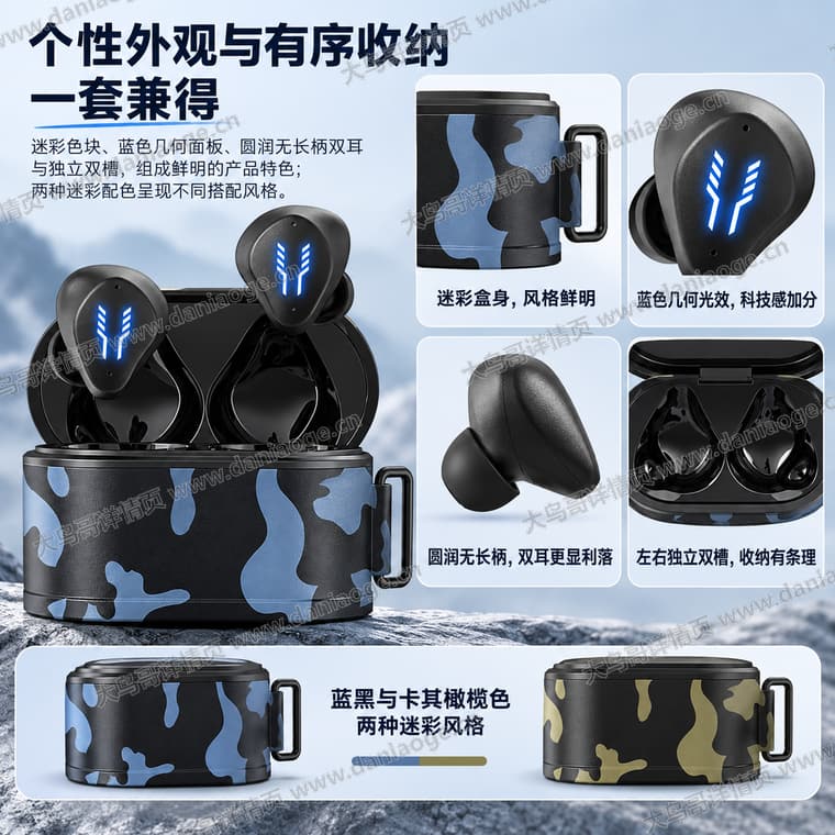 迷彩蓝牙耳机电商详情页交付图第8张