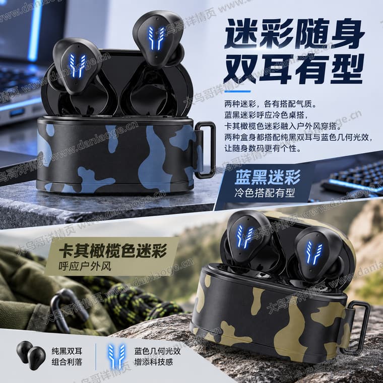 迷彩蓝牙耳机电商详情页交付图第16张
