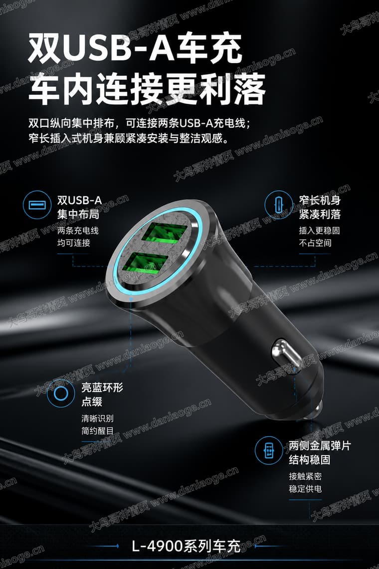 双 USB-A 车载充电器电商详情页交付图第6张