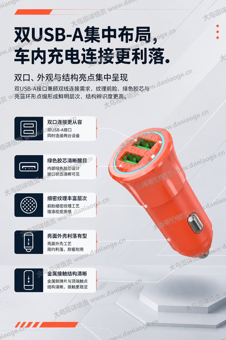 双 USB-A 车载充电器电商详情页交付图第8张