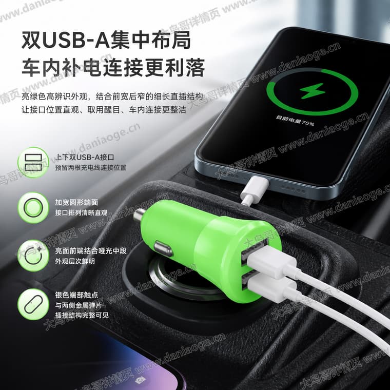绿色双口车载充电器电商详情页交付图第4张