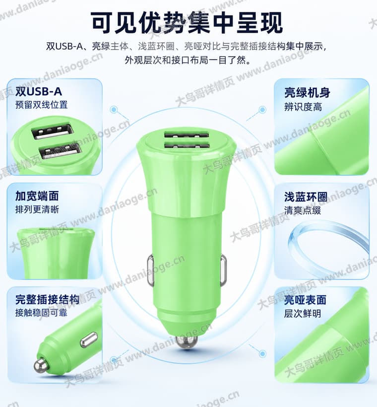 绿色双口车载充电器电商详情页交付图第8张