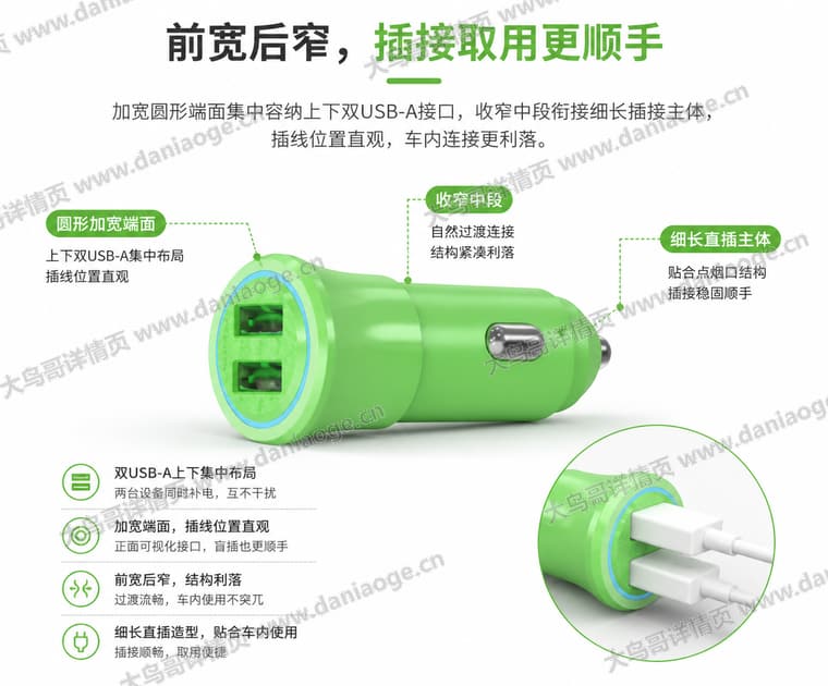 绿色双口车载充电器电商详情页交付图第11张