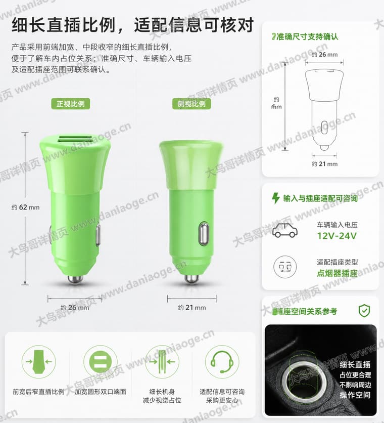 绿色双口车载充电器电商详情页交付图第15张