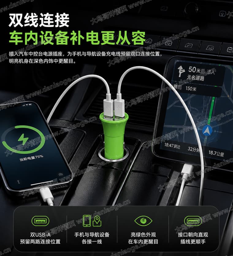绿色双口车载充电器电商详情页交付图第29张