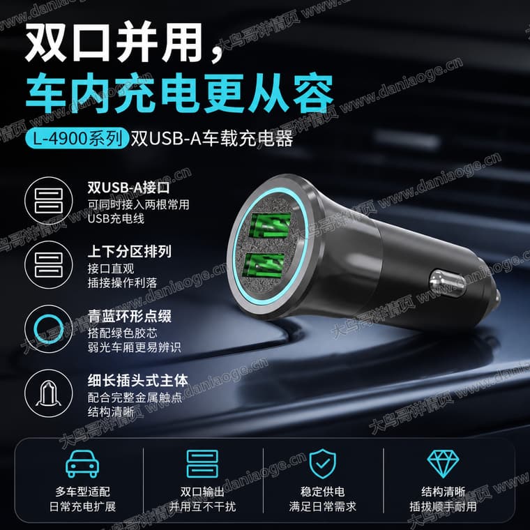 黑色双口车载充电器电商详情页交付图第1张