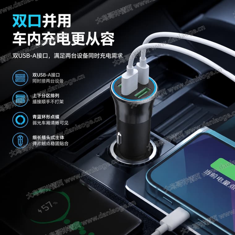 黑色双口车载充电器电商详情页交付图第4张