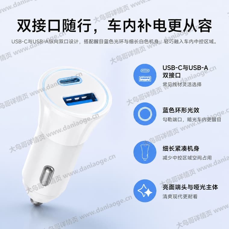 白色双口车载充电器电商详情页交付图第4张