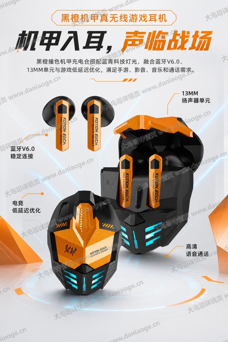 机甲蓝牙耳机 · 方案2电商详情页交付图第6张