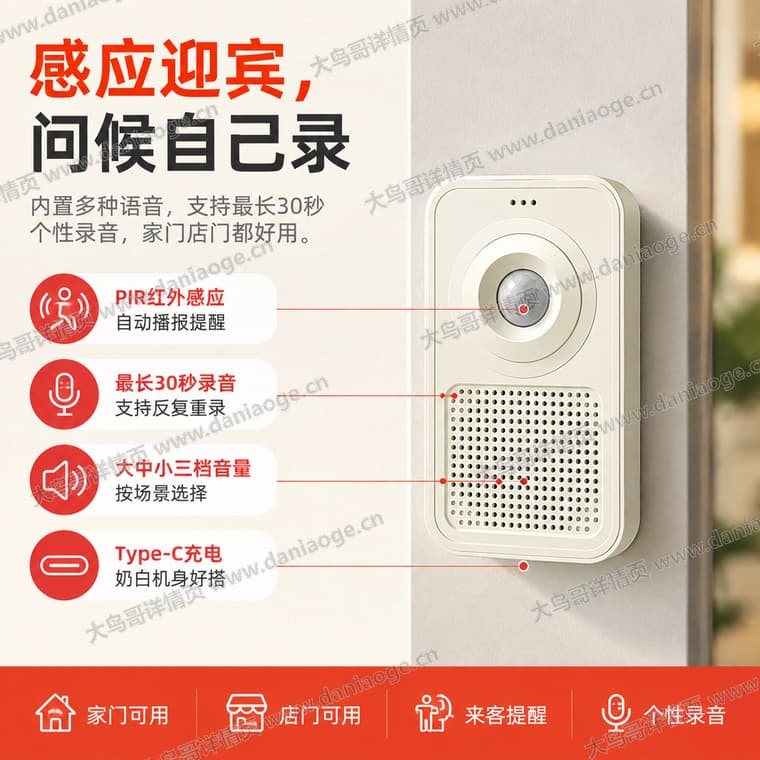 红外感应迎宾门铃 · 方案2电商详情页交付图第2张