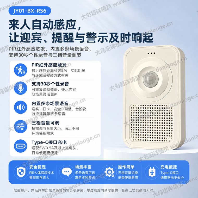 红外感应迎宾门铃 · 方案3电商详情页交付图第3张