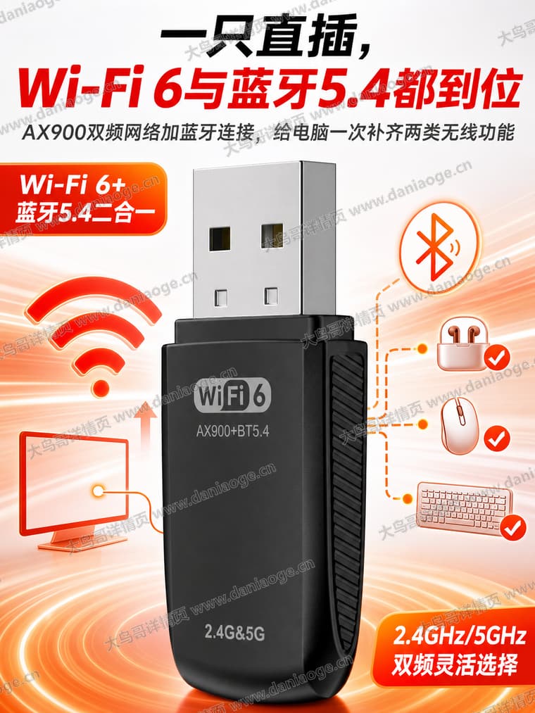 Wi-Fi 6 USB 无线网卡电商详情页交付图第2张